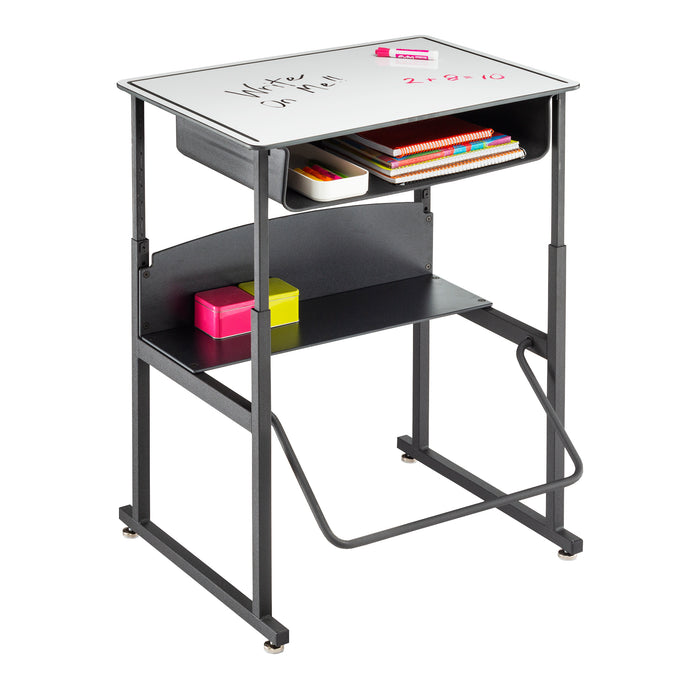 AlphaBetter® Adjustable-Height Stand-Up Desk, 28 x 20" Premium or Dry Erase Top, Book Box and Swinging Footrest Bar | 1204
