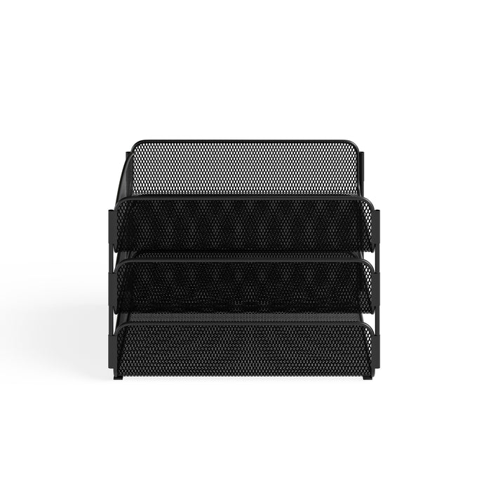 Onyx Desk Organizer, Triple Tray, Mesh, Knock Down | 3211BLKD