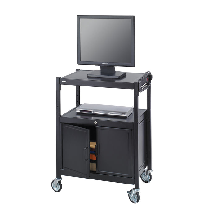 Steel Adjustable AV Cart With Cabinet | 8943BL
