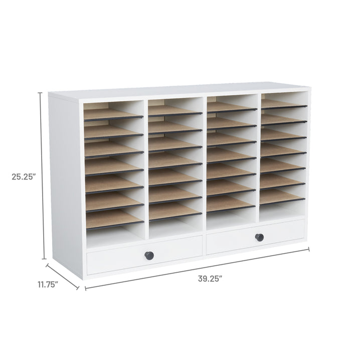 Wood Adjustable Literature Organizer, 32 Compartment w. Drawer | 9494