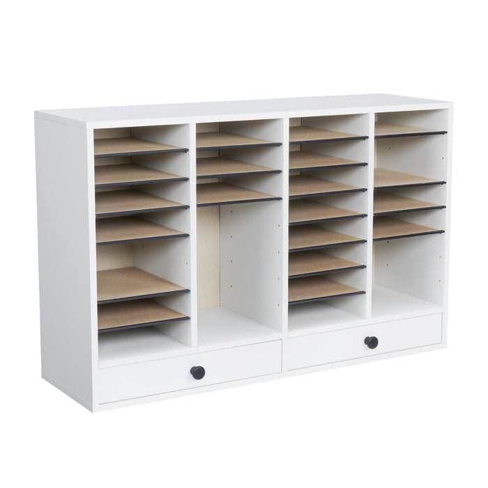 Wood Adjustable Literature Organizer, 32 Compartment w. Drawer | 9494
