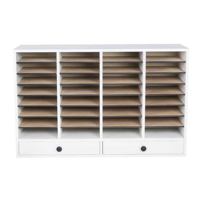 Wood Adjustable Literature Organizer, 32 Compartment w. Drawer | 9494