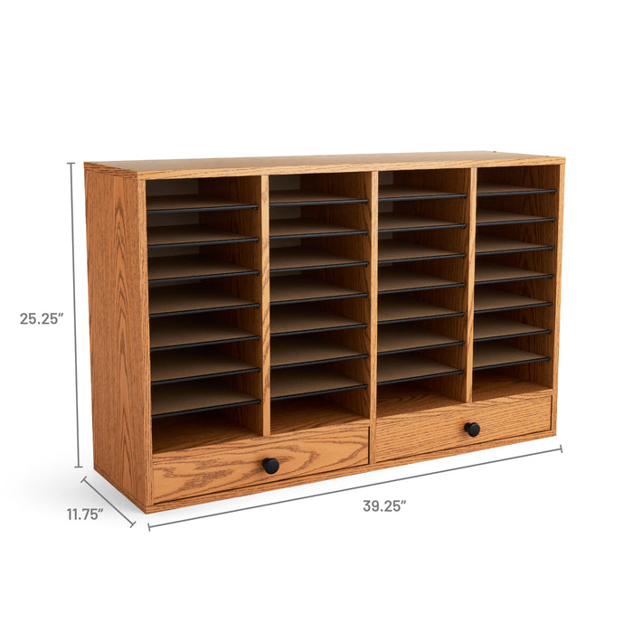 Wood Adjustable Literature Organizer, 32 Compartment w. Drawer | 9494