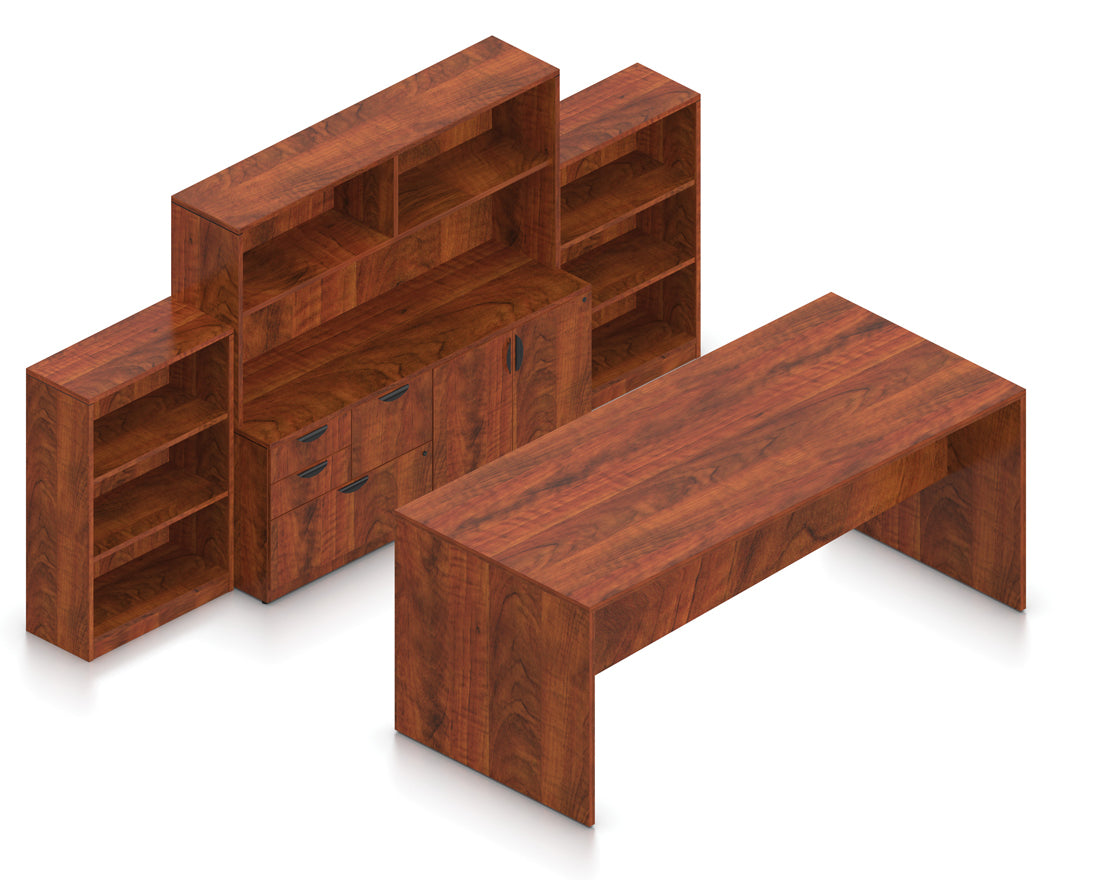 96" High Top Collaboration Table with Hutch, Bookcase, and Storage | Layout SL-12