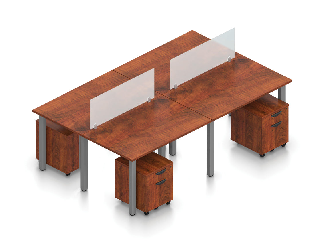 48" x 30" Benching Workstation for Four with Acrylic Panels and Mobile Pedestal | Layout SL-5