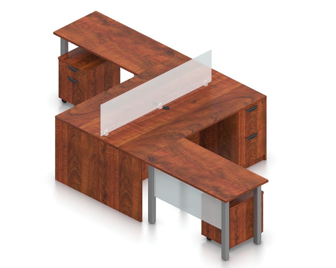 Dual 71" Credenza Workstations with Privacy Panels and Storage Pedestals | Layout SL-6