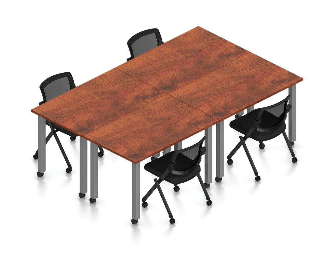 60" Tables with Square Legs, Casters, and Flip-Seat Nesting Chairs | Layout SL-9