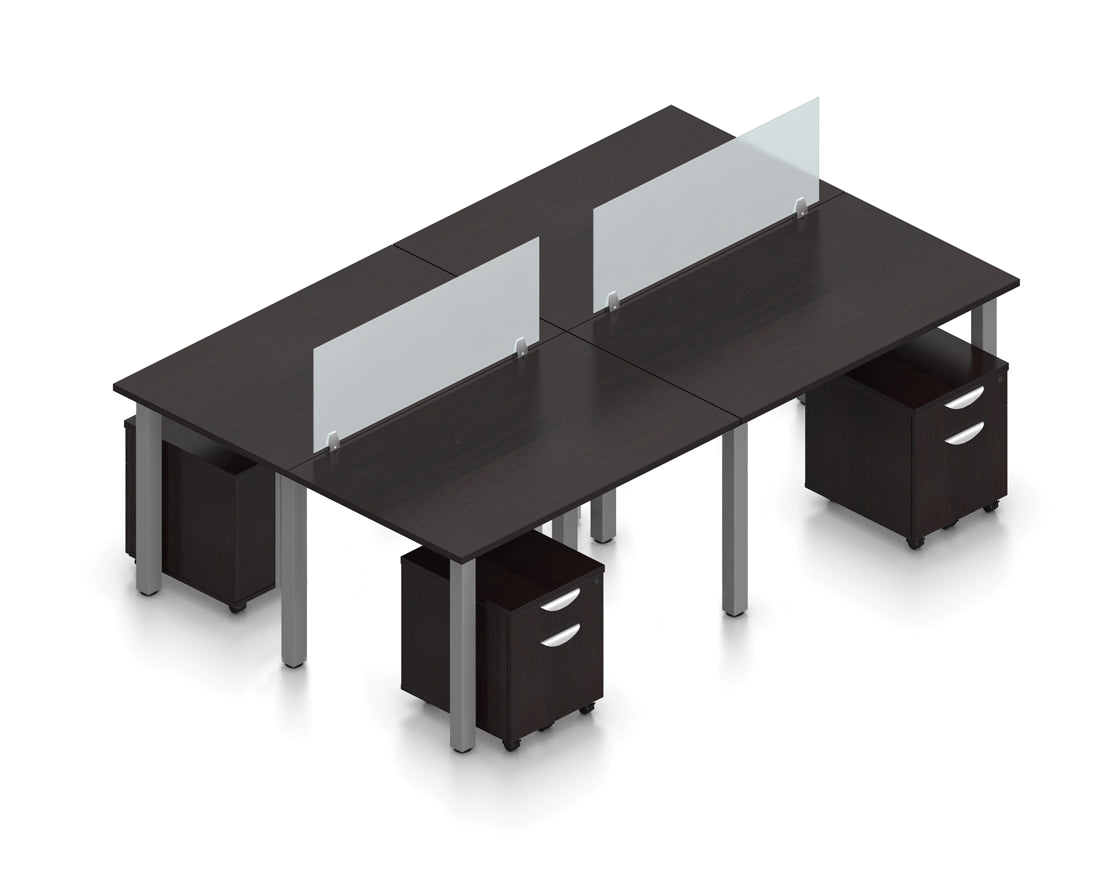 48" x 30" Benching Workstation for Four with Acrylic Panels and Mobile Pedestal | Layout SL-5