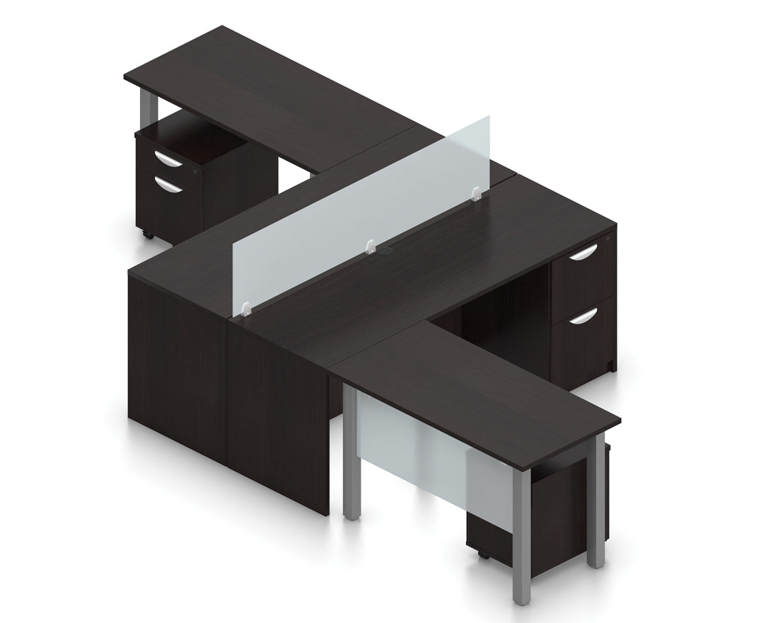 Dual 71" Credenza Workstations with Privacy Panels and Storage Pedestals | Layout SL-6