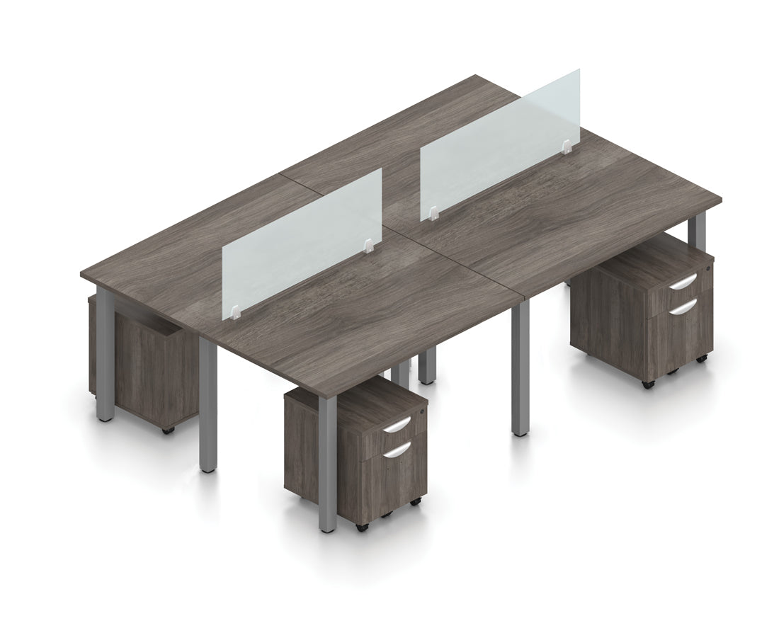 48" x 30" Benching Workstation for Four with Acrylic Panels and Mobile Pedestal | Layout SL-5