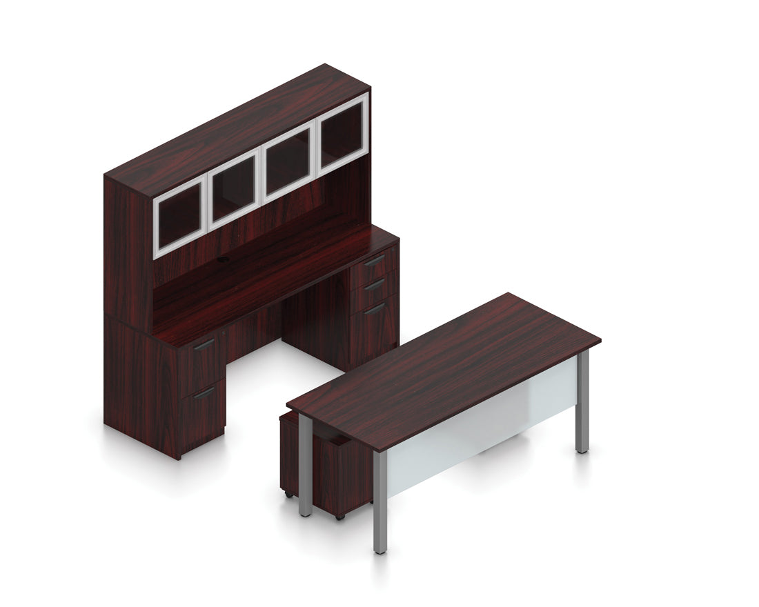 71" x 30" Desk with Mobile Pedestals, Hutch, and Acrylic Modesty Panel | Layout SL-2