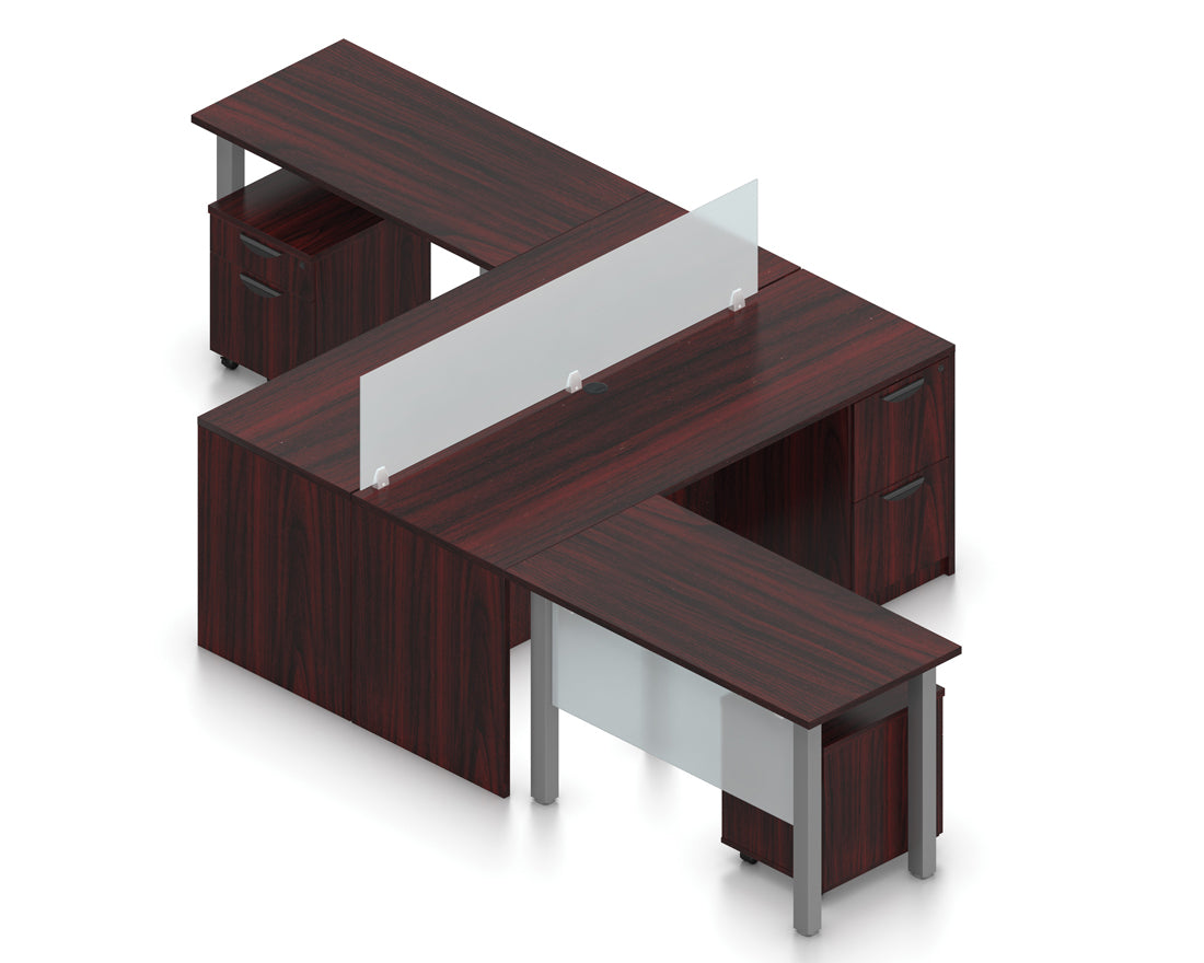 Dual 71" Credenza Workstations with Privacy Panels and Storage Pedestals | Layout SL-6
