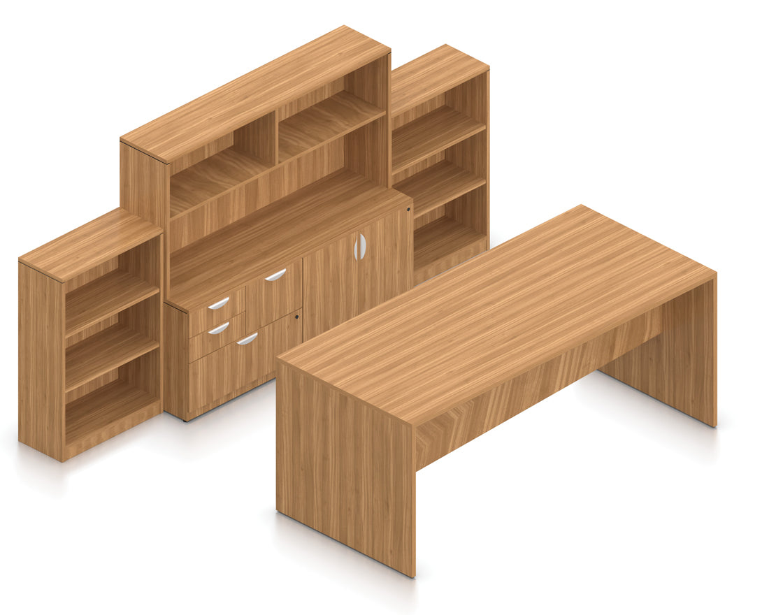 96" High Top Collaboration Table with Hutch, Bookcase, and Storage | Layout SL-12