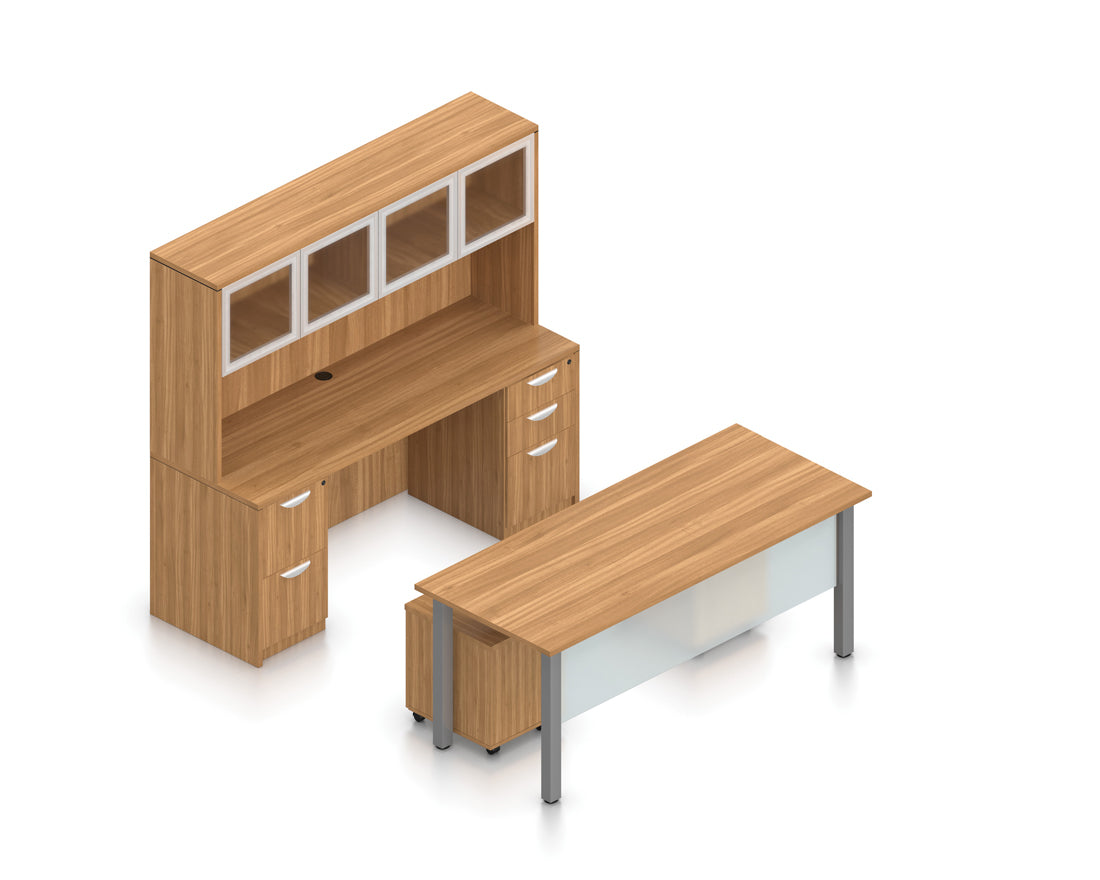 71" x 30" Desk with Mobile Pedestals, Hutch, and Acrylic Modesty Panel | Layout SL-2