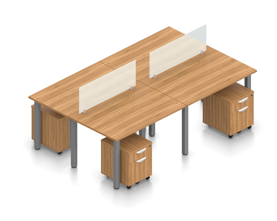 48" x 30" Benching Workstation for Four with Acrylic Panels and Mobile Pedestal | Layout SL-5
