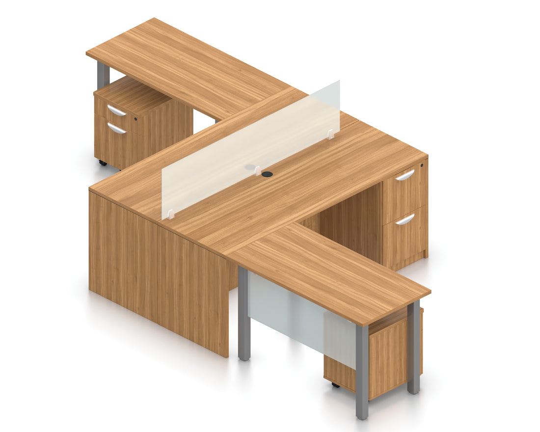 Dual 71" Credenza Workstations with Privacy Panels and Storage Pedestals | Layout SL-6