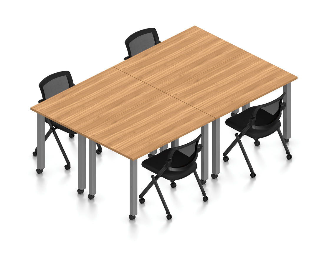 60" Tables with Square Legs, Casters, and Flip-Seat Nesting Chairs | Layout SL-9