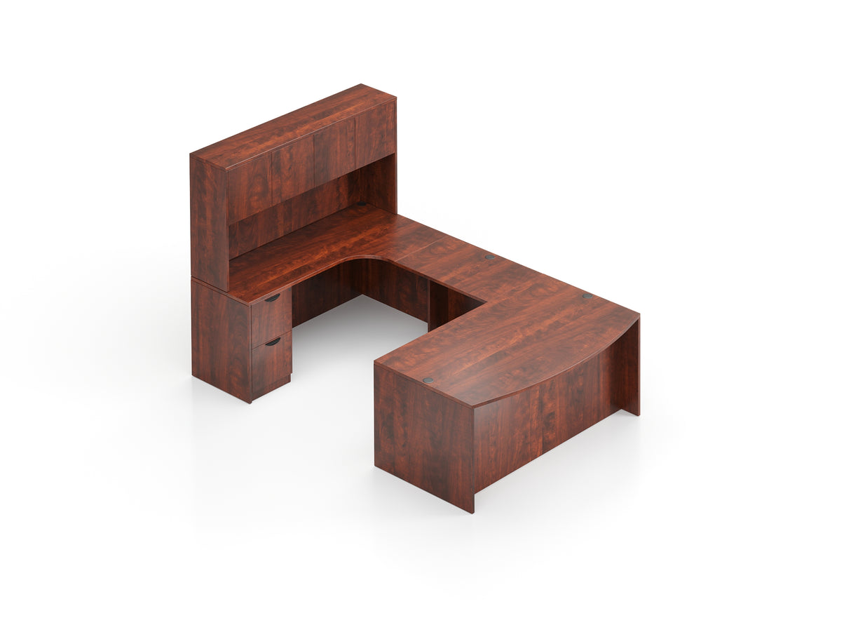 71" Bow Front U-Desk with Hutch and Laminate Doors | Layout SL-17