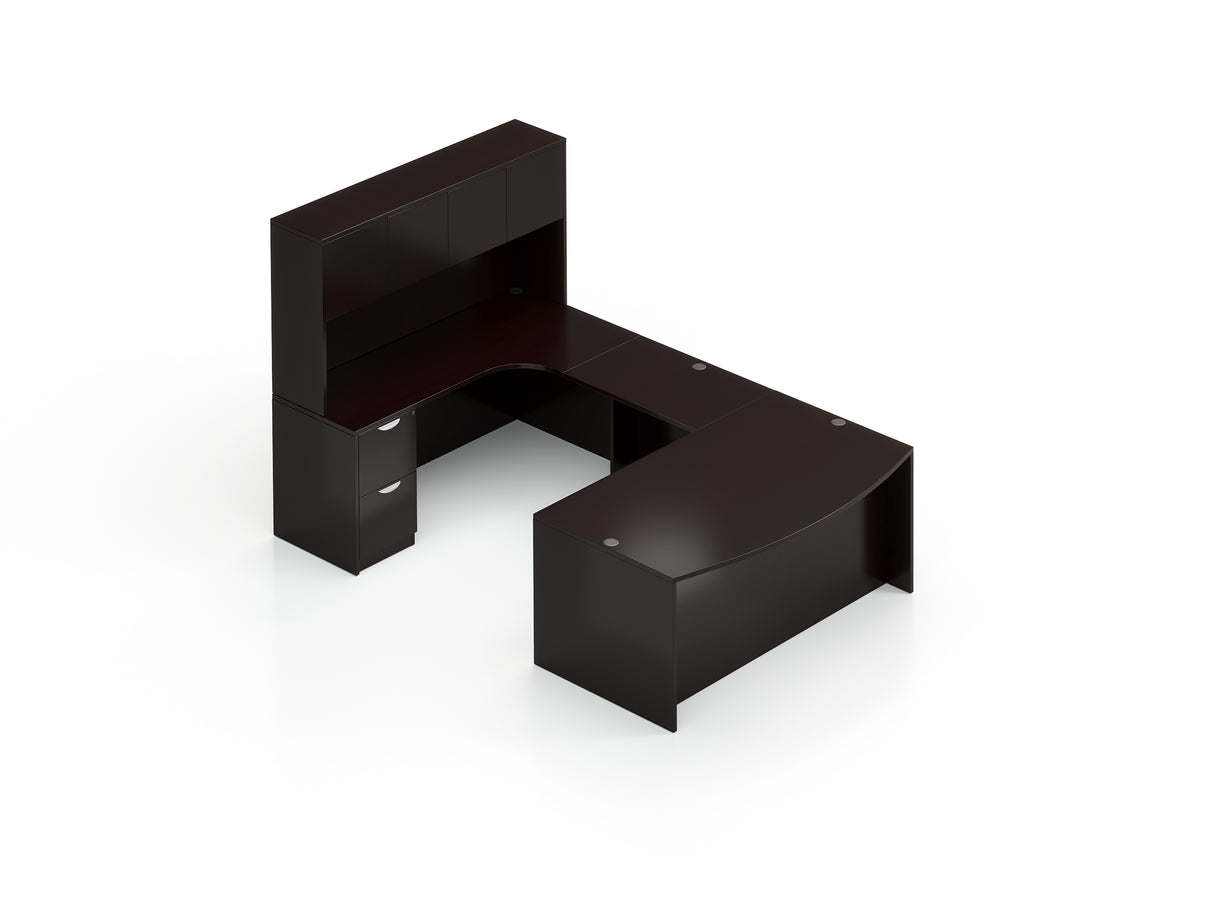 71" Bow Front U-Desk with Hutch and Laminate Doors | Layout SL-17