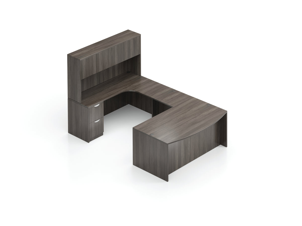71" Bow Front U-Desk with Hutch and Laminate Doors | Layout SL-17
