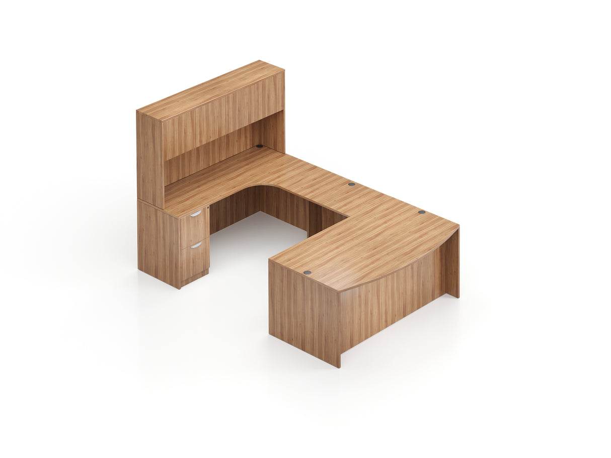 71" Bow Front U-Desk with Hutch and Laminate Doors | Layout SL-17