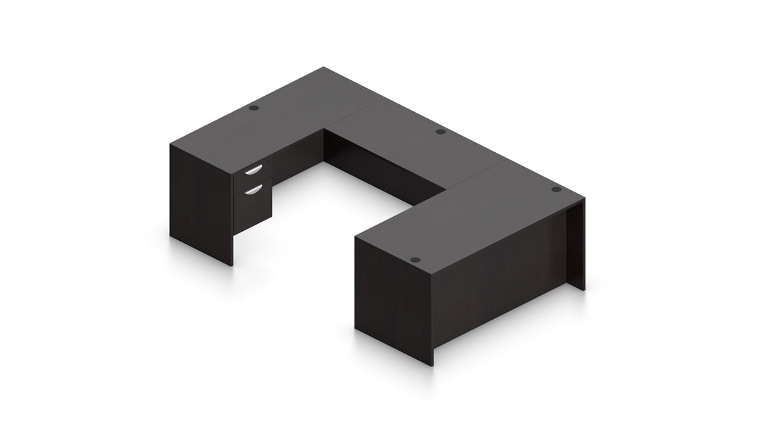 66" Desk with Hanging Pedestal, Bridge, and Credenza | Layout SL-14