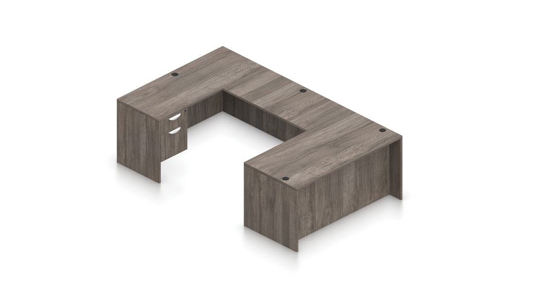 66" Desk with Hanging Pedestal, Bridge, and Credenza | Layout SL-14