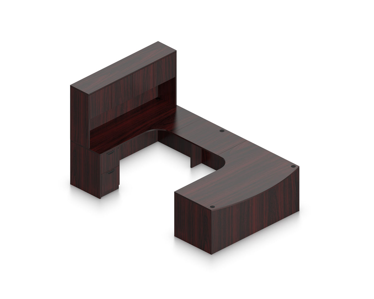 71" Bow Front U-Desk with Hutch and Laminate Doors | Layout SL-17