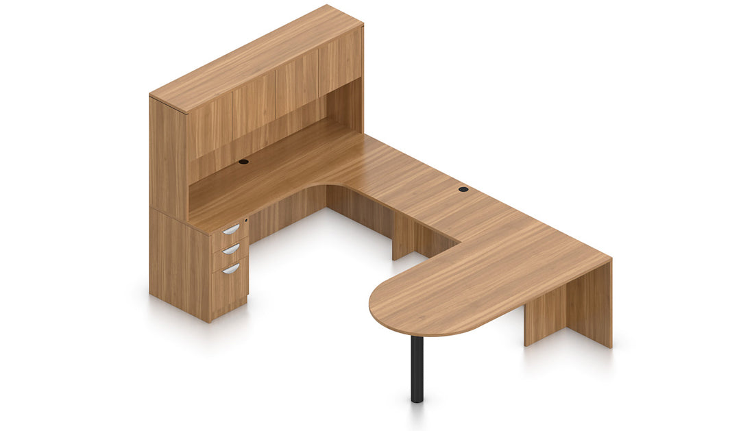 71" Credenza with Island Return, Hutch, and Mobile Storage | Layout SL-19