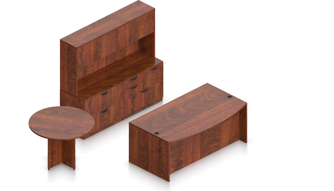 71" U-Desk with Hutch, Lateral File, and Round Table | Layout SL-21