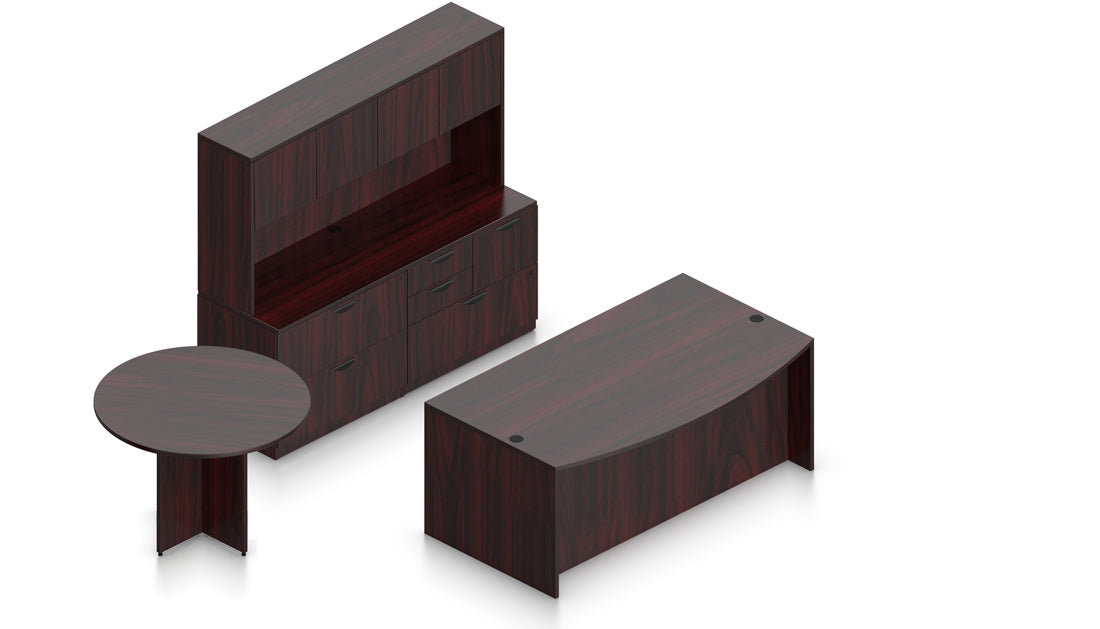 71" U-Desk with Hutch, Lateral File, and Round Table | Layout SL-21