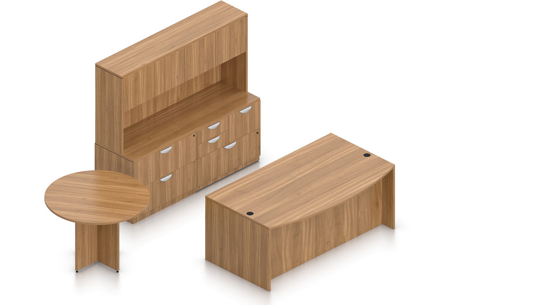 71" U-Desk with Hutch, Lateral File, and Round Table | Layout SL-21