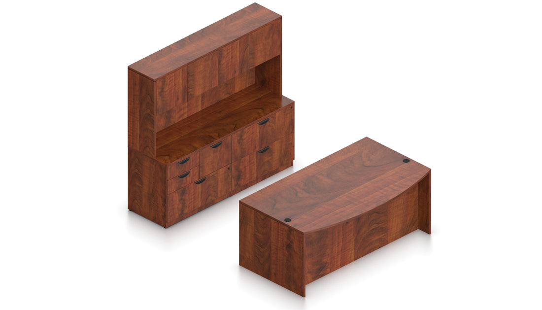 71" U-Desk with Storage Wall, Lateral File, and Hutch | Layout SL-23