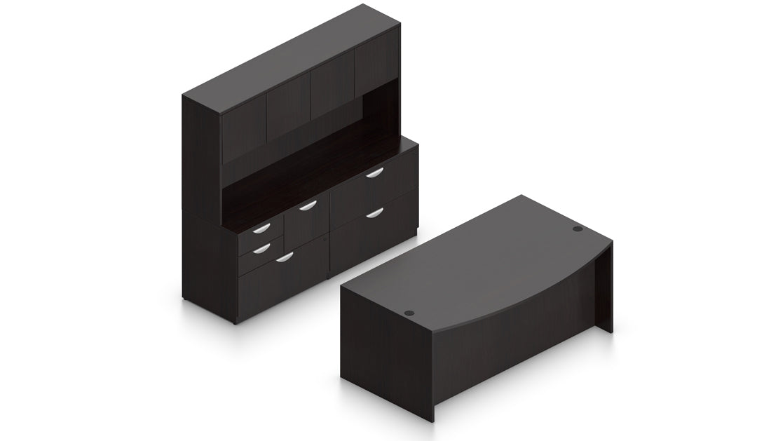 71" U-Desk with Storage Wall, Lateral File, and Hutch | Layout SL-23