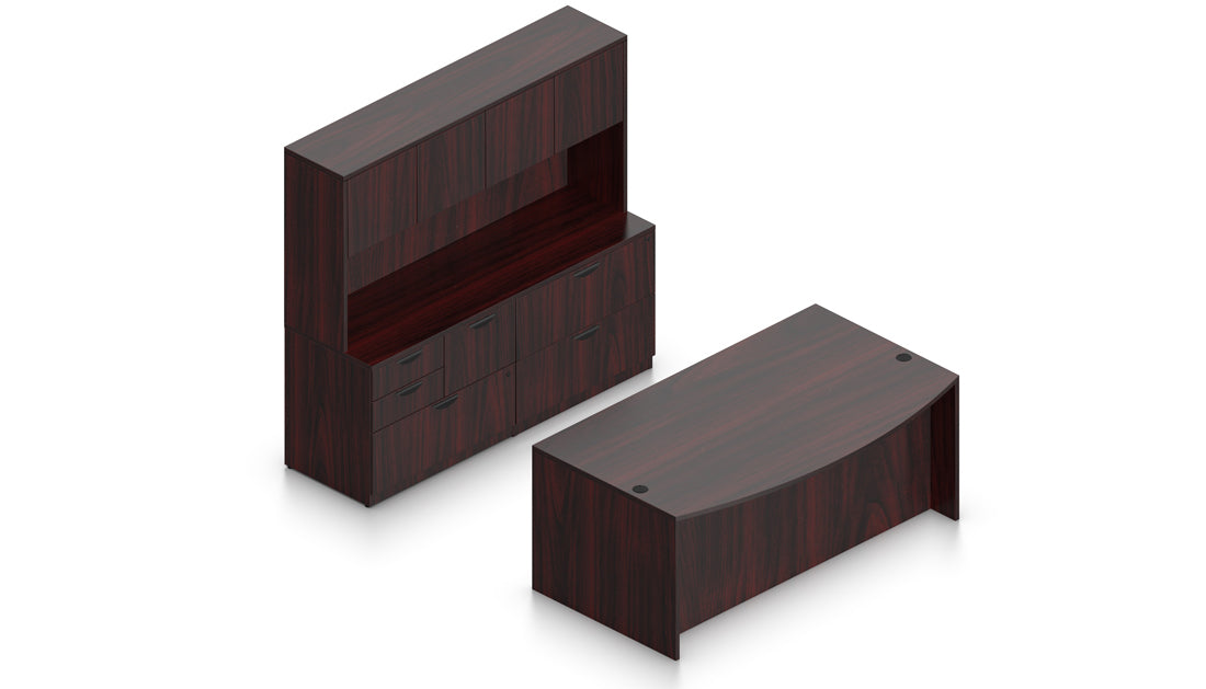 71" U-Desk with Storage Wall, Lateral File, and Hutch | Layout SL-23