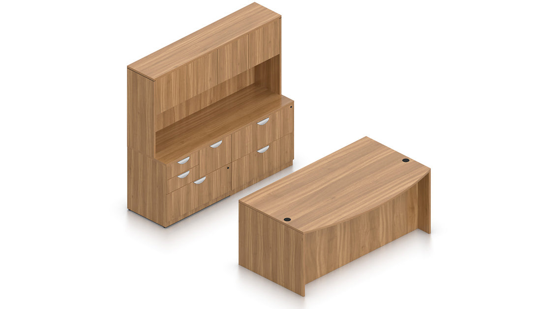 71" U-Desk with Storage Wall, Lateral File, and Hutch | Layout SL-23