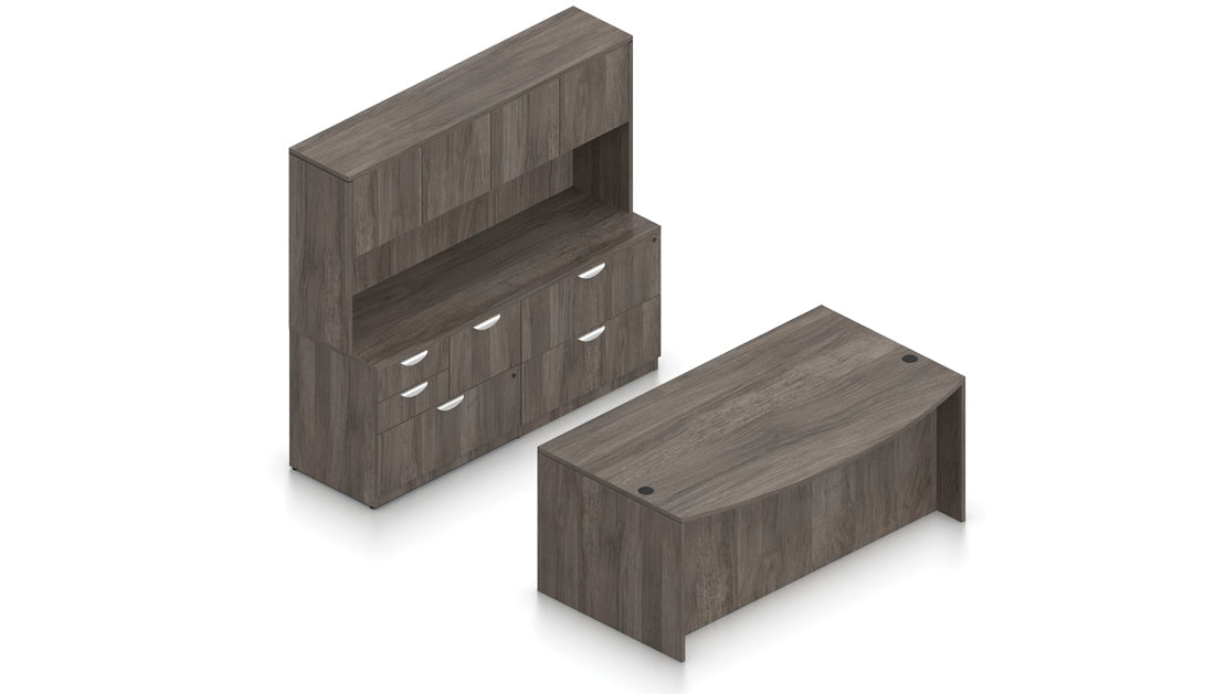 71" U-Desk with Storage Wall, Lateral File, and Hutch | Layout SL-23