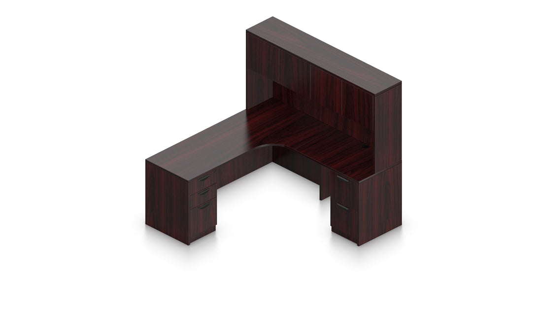 71" Credenza with Corner Extension, Hutch, and Mobile Storage | Layout SL-25