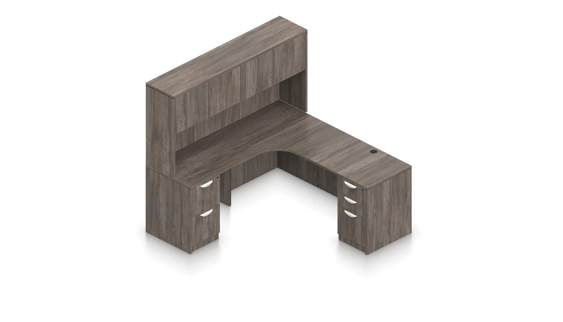 71" Credenza with Corner Extension, Hutch, and Mobile Storage | Layout SL-25