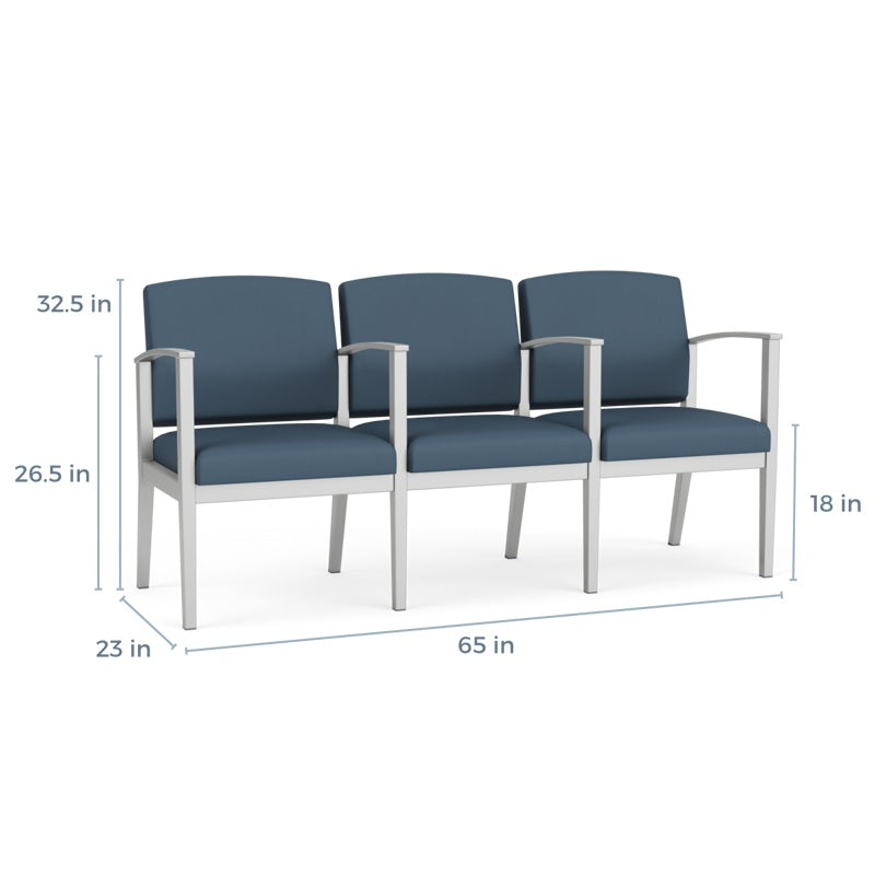 Lesro Amherst Steel 3 Seat Sofa w/Center Arms | AS3103