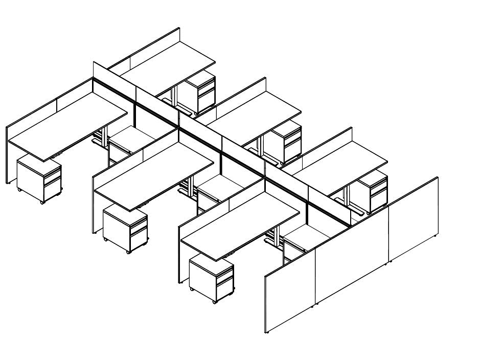Compile 6 Person 54"H 6' x 6' Sit To Stand Workstation Typical | CMQS553