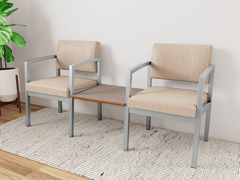 Lesro Lenox Steel Series 2 Chairs w/Connecting Center Table | LS2201