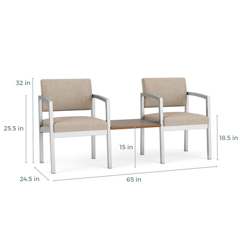 Lesro Lenox Steel Series 2 Chairs w/Connecting Center Table | LS2201