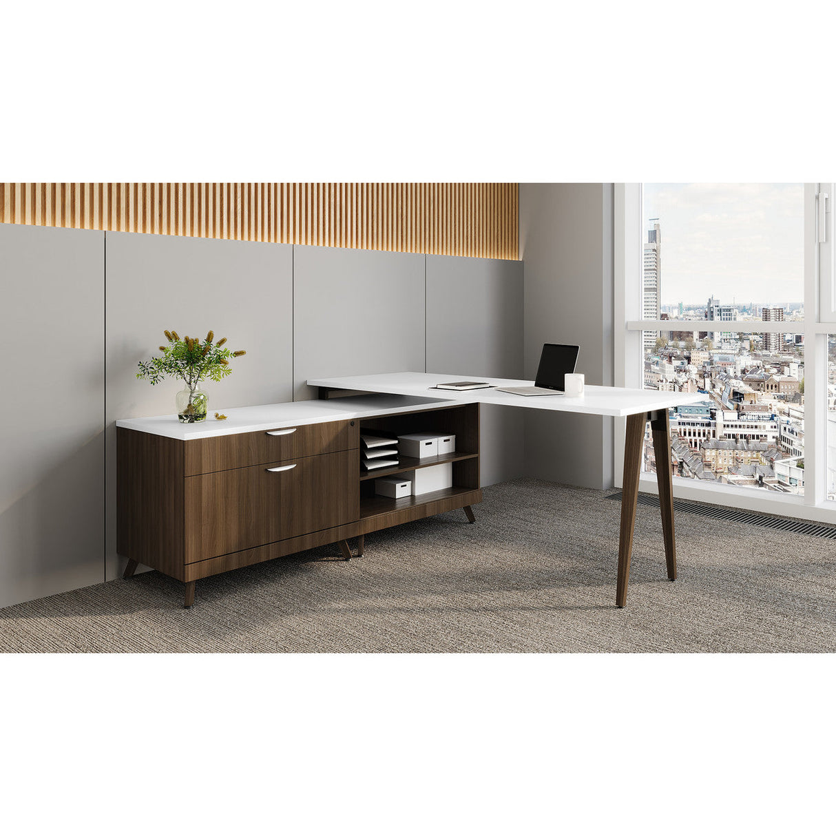 Variant Modern L Shaped Desk with Drawers Cabinet | OS216A