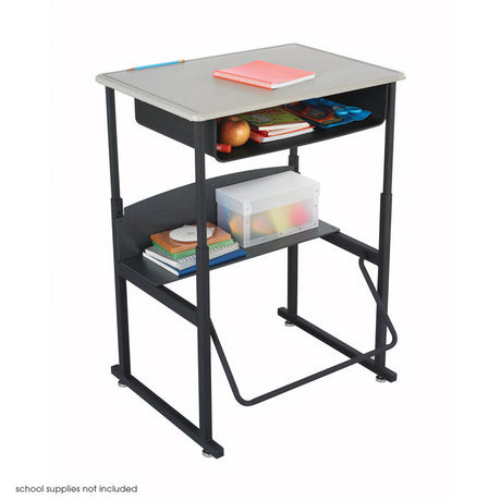 AlphaBetter® Adjustable-Height Stand-Up Desk, 28 x 20" Standard Top, Book Box and Swinging Footrest Bar | 1202BE
