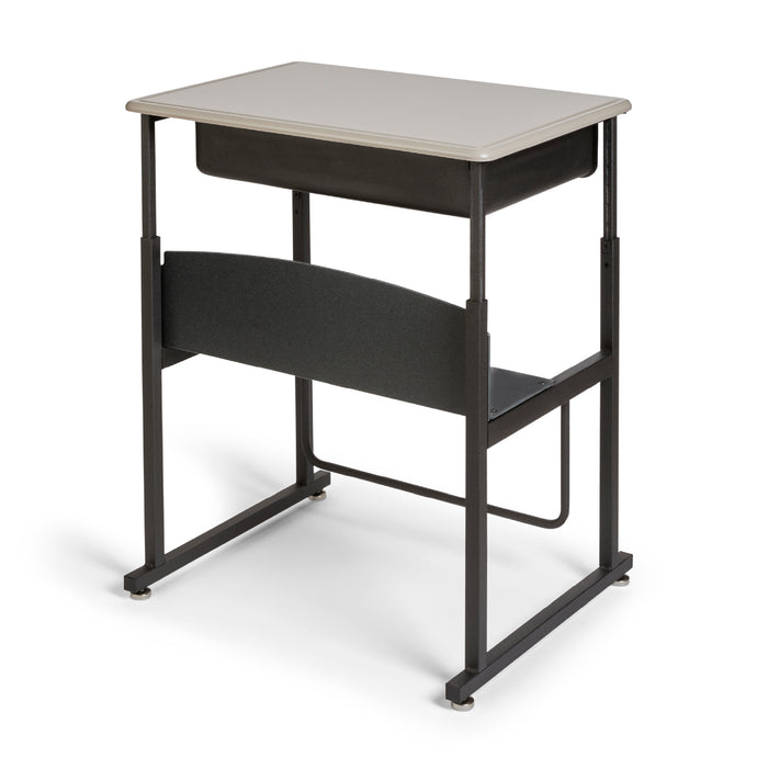 AlphaBetter® Adjustable-Height Stand-Up Desk, 28 x 20" Standard Top, Book Box and Swinging Footrest Bar | 1202BE