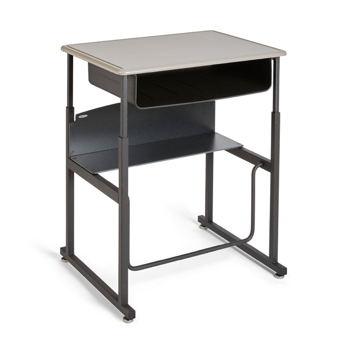 AlphaBetter® Adjustable-Height Stand-Up Desk, 28 x 20" Standard Top, Book Box and Swinging Footrest Bar | 1202BE