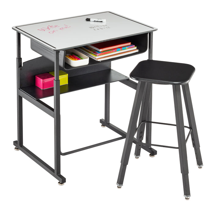 AlphaBetter® Adjustable-Height Stand-Up Desk, 28 x 20" Premium or Dry Erase Top, Book Box and Swinging Footrest Bar | 1204