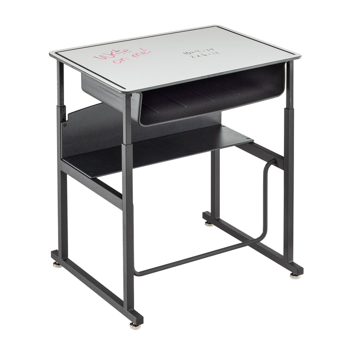 AlphaBetter® Adjustable-Height Stand-Up Desk, 28 x 20" Premium or Dry Erase Top, Book Box and Swinging Footrest Bar | 1204