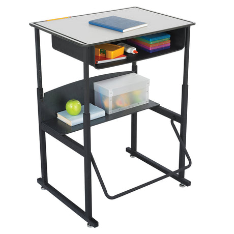 AlphaBetter® Adjustable-Height Stand-Up Desk, 28 x 20" Premium or Dry Erase Top, Book Box and Swinging Footrest Bar | 1204